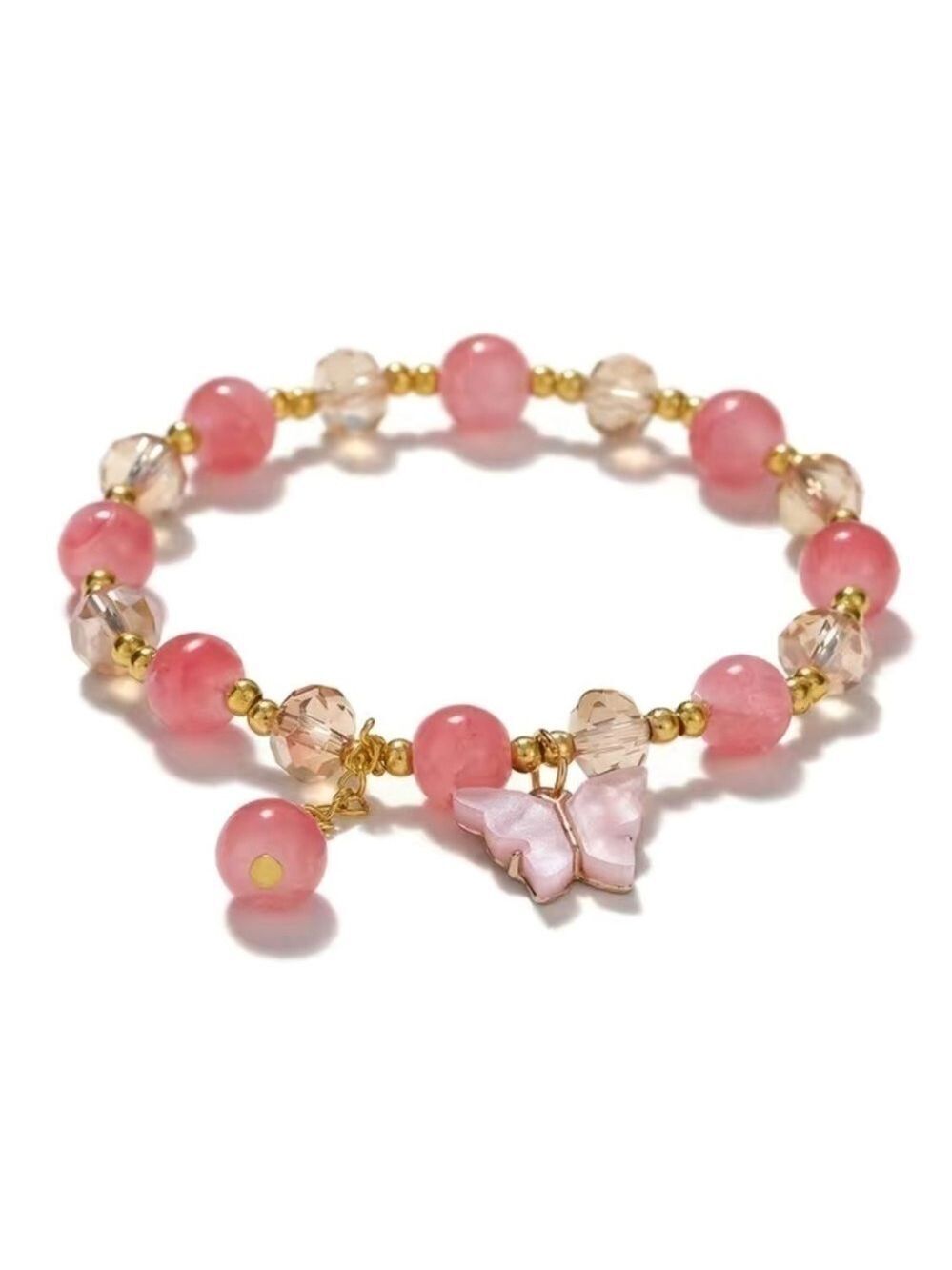PINK Butterfly Beaded Stretch Sparkle Bracelet with Crystals
